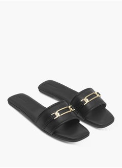 Flora Bella By Shoexpress Women Solid Slip-On Flat Sandals with Metal Accent  - Image 1