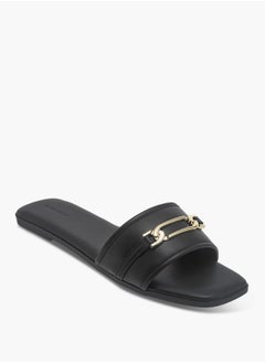 Flora Bella By Shoexpress Women Solid Slip-On Flat Sandals with Metal Accent  - Image 2