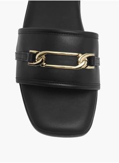 Flora Bella By Shoexpress Women Solid Slip-On Flat Sandals with Metal Accent  - Image 4