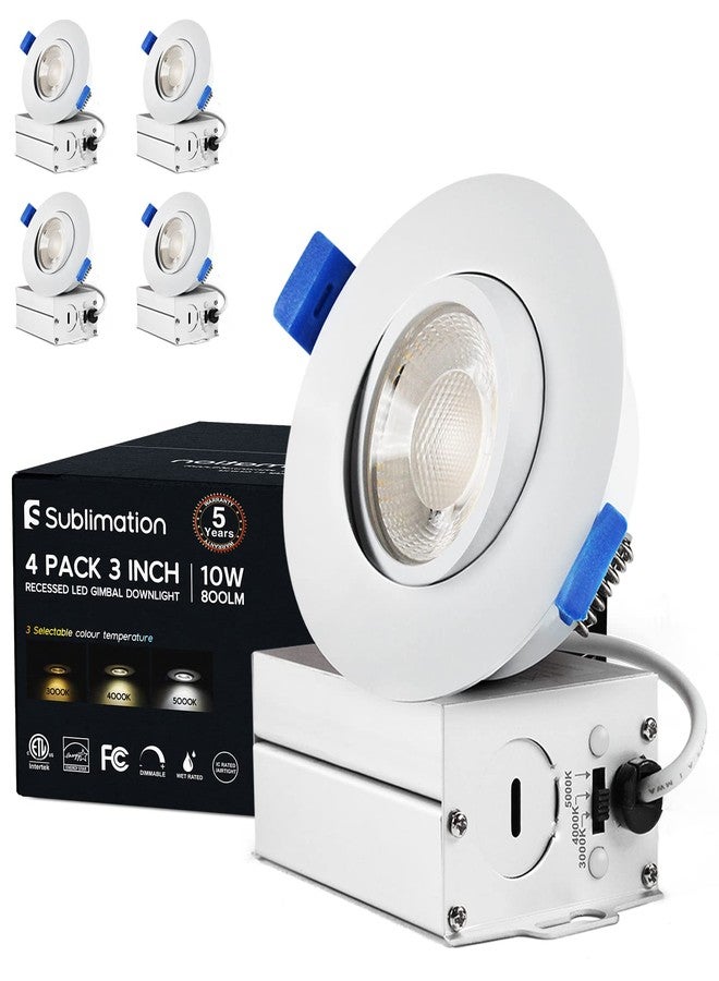 Sublimation 4 Packs 3 Inch Gimbal Led Recessed Light with Junction Box 10w,Waterproof recessed Lights for Shower,3 Colors Adjustable,Suitable for Bathroom,Parlor,Bedroom,Kitchen,Balcony - Image 1