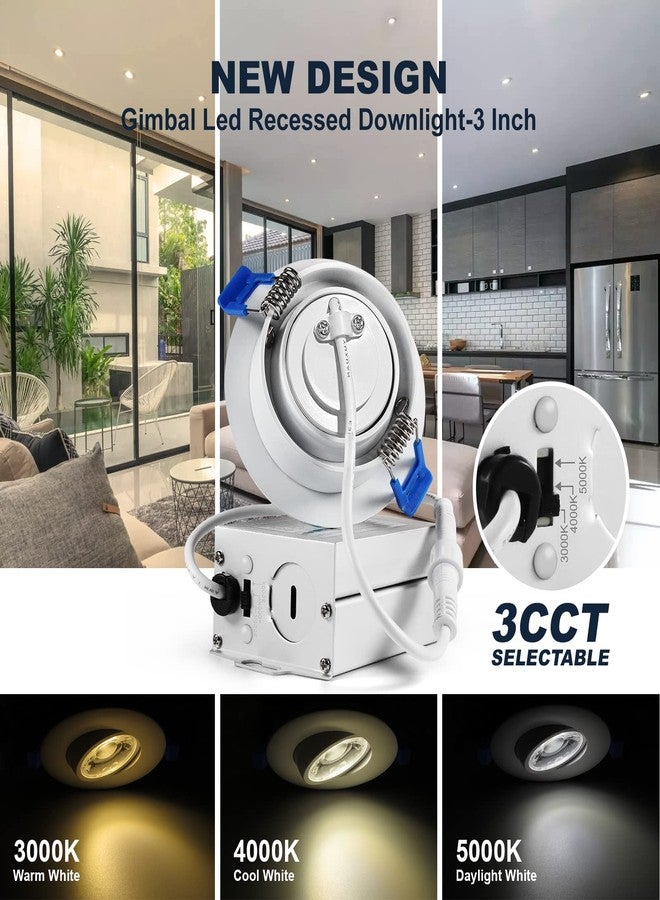 Sublimation 4 Packs 3 Inch Gimbal Led Recessed Light with Junction Box 10w,Waterproof recessed Lights for Shower,3 Colors Adjustable,Suitable for Bathroom,Parlor,Bedroom,Kitchen,Balcony - Image 2