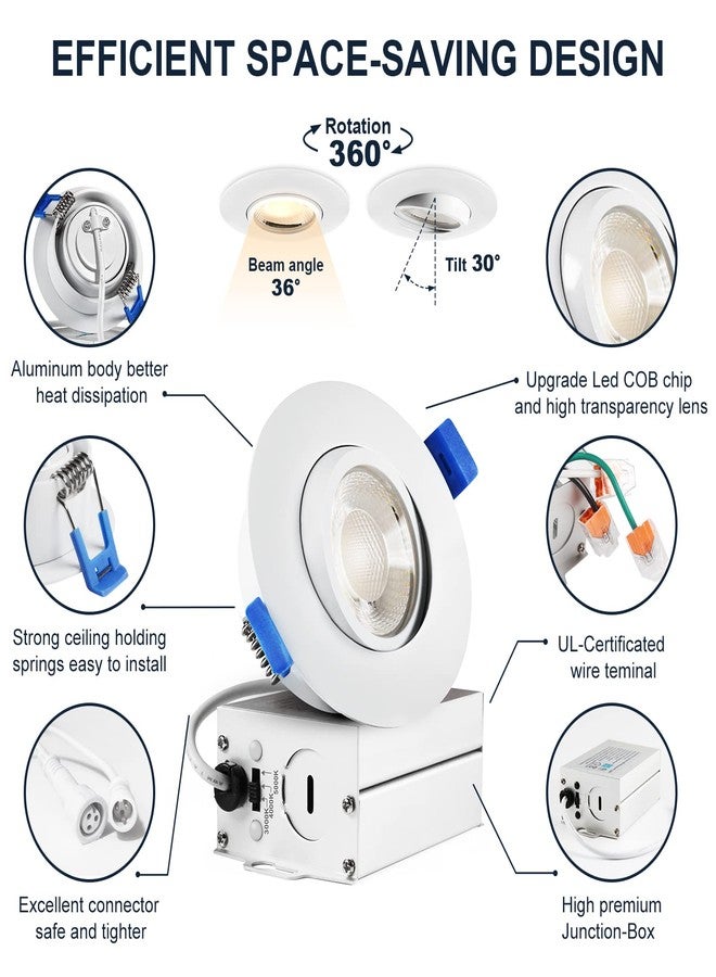 Sublimation 4 Packs 3 Inch Gimbal Led Recessed Light with Junction Box 10w,Waterproof recessed Lights for Shower,3 Colors Adjustable,Suitable for Bathroom,Parlor,Bedroom,Kitchen,Balcony - Image 4