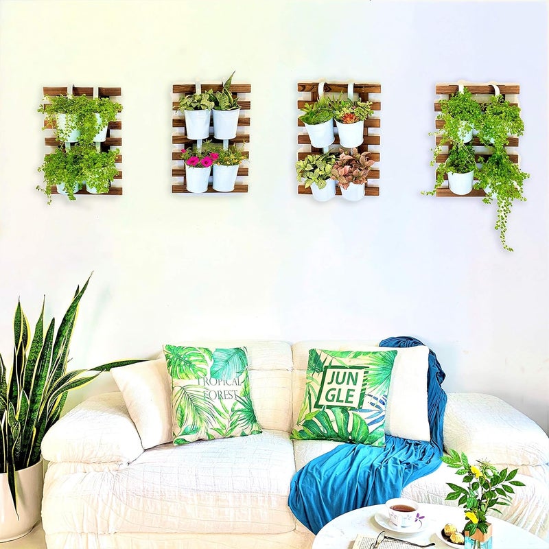 ShopLaLa Wall Planters - 4 Pack Wooden Hanging Planter for Indoor Outdoor Plants, Air Plant Succulent Orchid Holder, Live Vertical Garden Wall Mounted Plant Stand, Wall Christmas Decor 15.7" (40cm) - Image 3