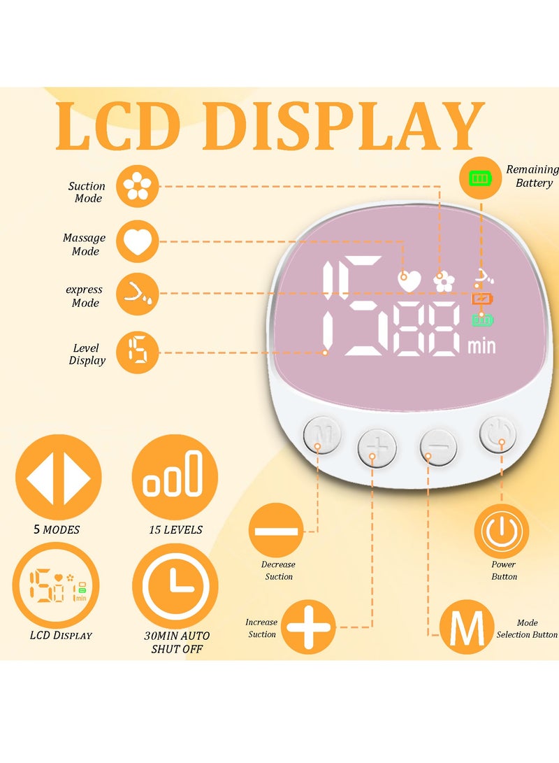 Breast Pump Hands Free Anti-Backflow Food-Grade Portable Low Noise Wireless Wearable Breastfeeding Pump with 5 Modes, 15 Levels. - view 2