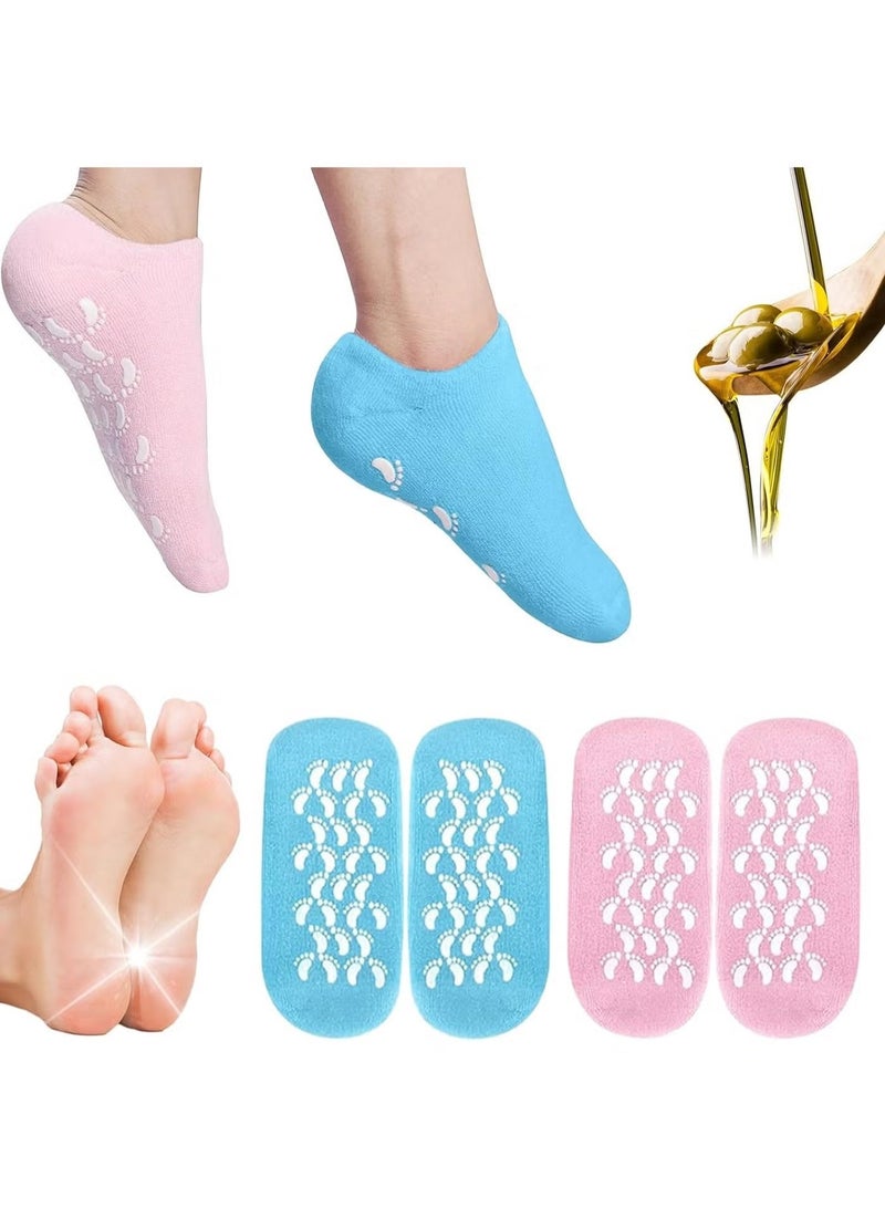 Two-pack moisturizing socks - silicone for dry, cracked feet for women - gel lotion to repair and soften dry, cracked skin on the feet, multi-colored - Image 4