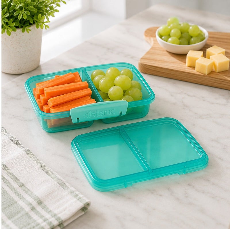Sistema Small Split Lunch Box 350ml Green with Dual Compartments, Easy Lock Clip Lid, BPA Free Food Storage Container for Snacks, Fruits & Meal Prep, Reusable Lunch Box Made in New Zealand - Image 5