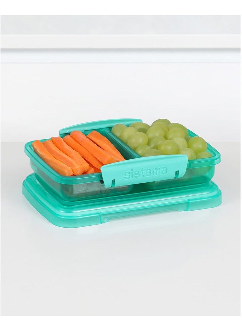 Sistema Small Split Lunch Box 350ml Green with Dual Compartments, Easy Lock Clip Lid, BPA Free Food Storage Container for Snacks, Fruits & Meal Prep, Reusable Lunch Box Made in New Zealand - Image 3
