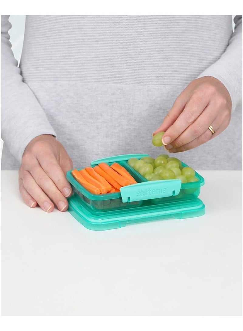 Sistema Small Split Lunch Box 350ml Green with Dual Compartments, Easy Lock Clip Lid, BPA Free Food Storage Container for Snacks, Fruits & Meal Prep, Reusable Lunch Box Made in New Zealand - Image 2
