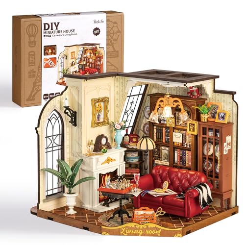 Rolife DIY Miniature House Kit for Adults Mini Wooden Dollhouse Kit Tiny House Diorama Building KitsBirthday Christmas Craft Hobbies Gift for Teens Kids Catherines Living Room - Image 1