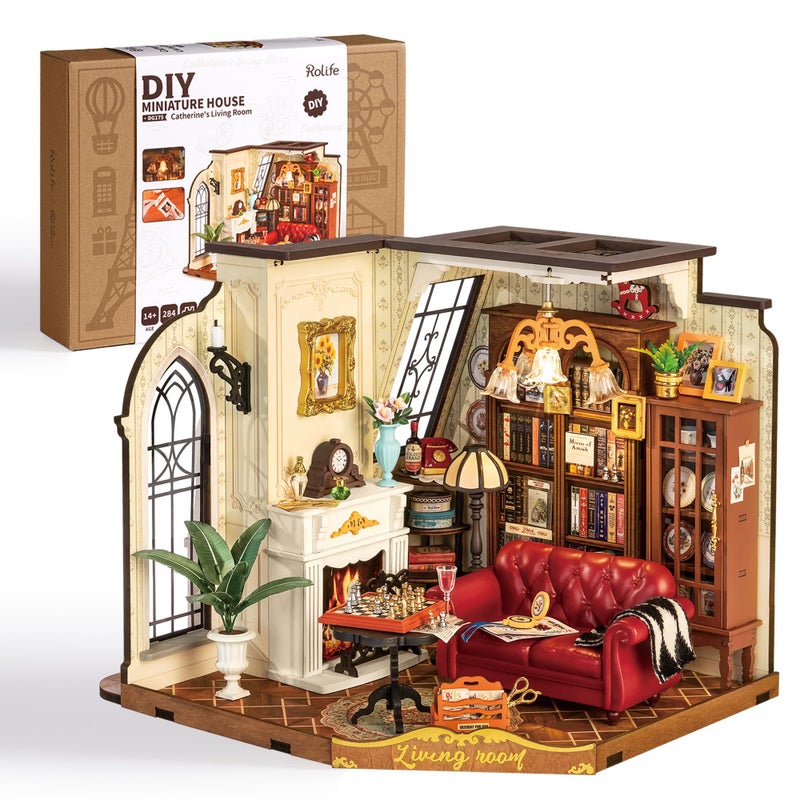 Rolife DIY Miniature House Kit for Adults Mini Wooden Dollhouse Kit Tiny House Diorama Building KitsBirthday Christmas Craft Hobbies Gift for Teens Kids Catherines Living Room - Image 2