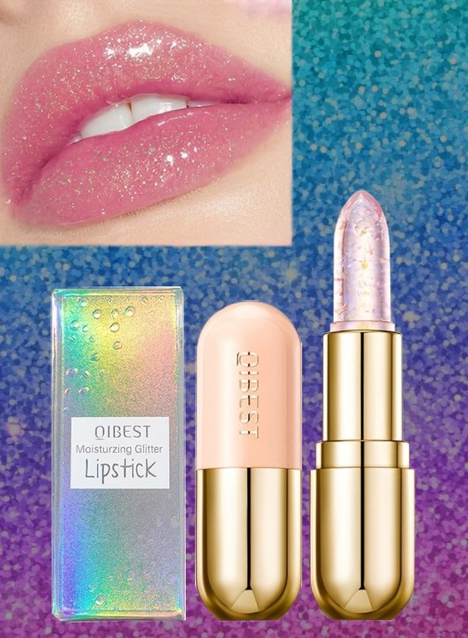 QiBest Shiny Color Changing Glitter Lipstick Moisturizing Glitter Lipstick Hydrating Fade Lip Lines Anti Drying Non Sticky Temperature Color Changing Lipstick Lip Care Lip Balm 04 - Image 1