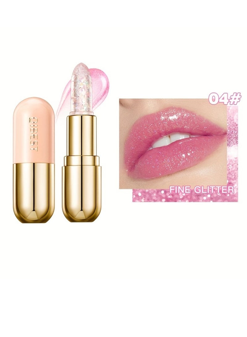 QiBest Shiny Color Changing Glitter Lipstick Moisturizing Glitter Lipstick Hydrating Fade Lip Lines Anti Drying Non Sticky Temperature Color Changing Lipstick Lip Care Lip Balm 04 - Image 2
