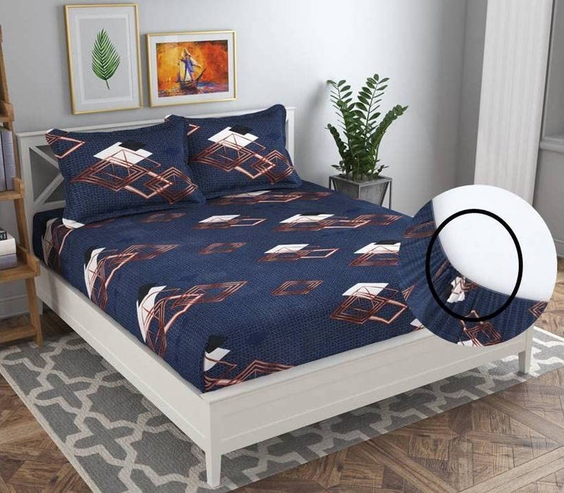 BSB HOME Premium Cotton Feel Elastic Fitted Bedsheets with 2 King Size Pillow Covers | Double Bed with All Around Elastic 180 TC Supersoft | Size - 72 x 78 + 10 inches | Black & White - Image 2