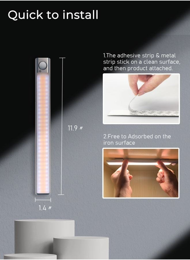 MERTTURM - MERTTURM 120LED Rechargeable Under Cabinet Lighting, Motion Sensor Closet Lights, 1800mAh Battery with Stepless Dimming, Magnetic Install for Wardrobe, Counter, Bedroom, Stairs, Kitchen, Hallway - Image 1