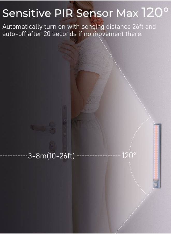 MERTTURM - MERTTURM 120LED Rechargeable Under Cabinet Lighting, Motion Sensor Closet Lights, 1800mAh Battery with Stepless Dimming, Magnetic Install for Wardrobe, Counter, Bedroom, Stairs, Kitchen, Hallway - Image 1