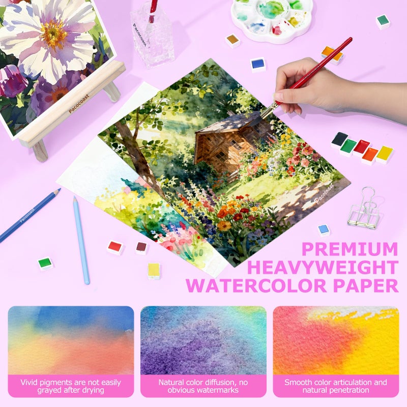 Pacocoast Watercolor Paper, 9"X12" Artist Drawing Paper Pads, (300gsm/140lb) Water Color Sketch Book for Painting, Arts & Crafts Supplies for Adults, Watercolor Journal Notebook, Pink - Image 5