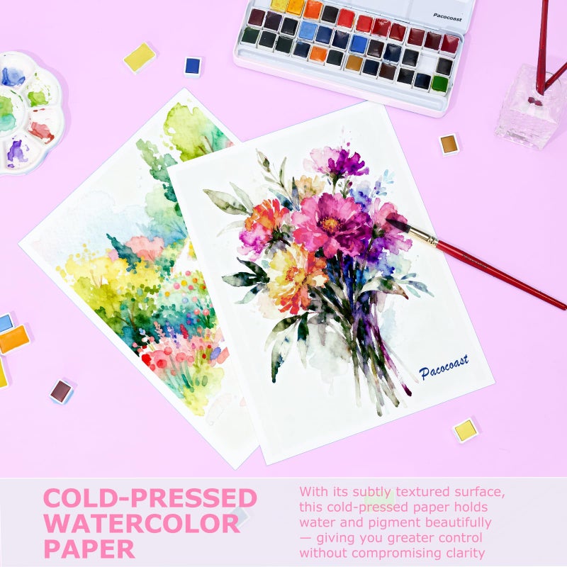 Pacocoast Watercolor Paper, 9"X12" Artist Drawing Paper Pads, (300gsm/140lb) Water Color Sketch Book for Painting, Arts & Crafts Supplies for Adults, Watercolor Journal Notebook, Pink - Image 3