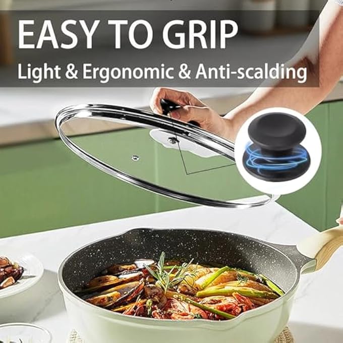 rayihni Tempered Glass Lid With Bakelite Knob Transparent Glass Cover With Stainless Steel Frame Equipped With Steam Release Vent Heat Resistant Cookware Universal Pans Pots Cover 20 Cm - Image 4