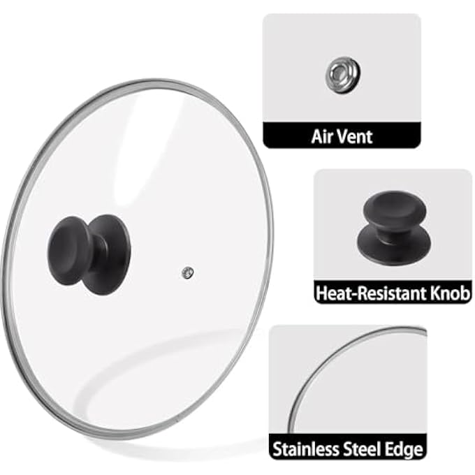 rayihni Tempered Glass Lid With Bakelite Knob Transparent Glass Cover With Stainless Steel Frame Equipped With Steam Release Vent Heat Resistant Cookware Universal Pans Pots Cover 20 Cm - Image 3