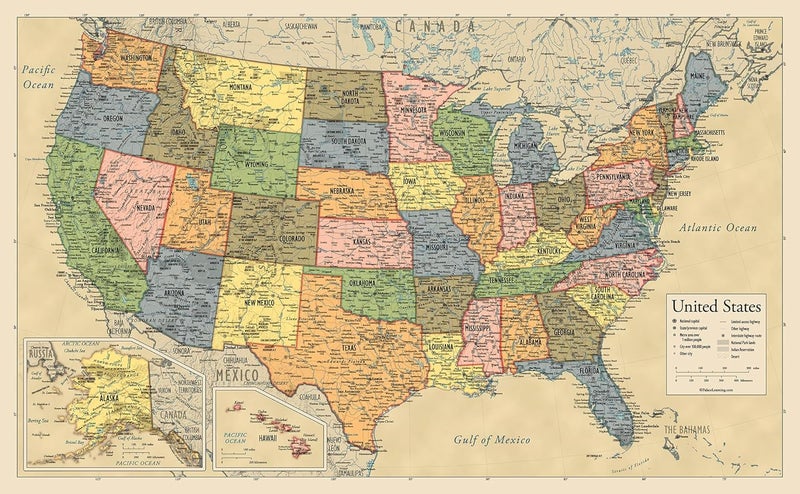 Palace Learning ملصق خريطة الولايات المتحدة المصفح - مخطط جدار خريطة الولايات المتحدة - صنع في الولايات المتحدة [أصفر] - Image 1