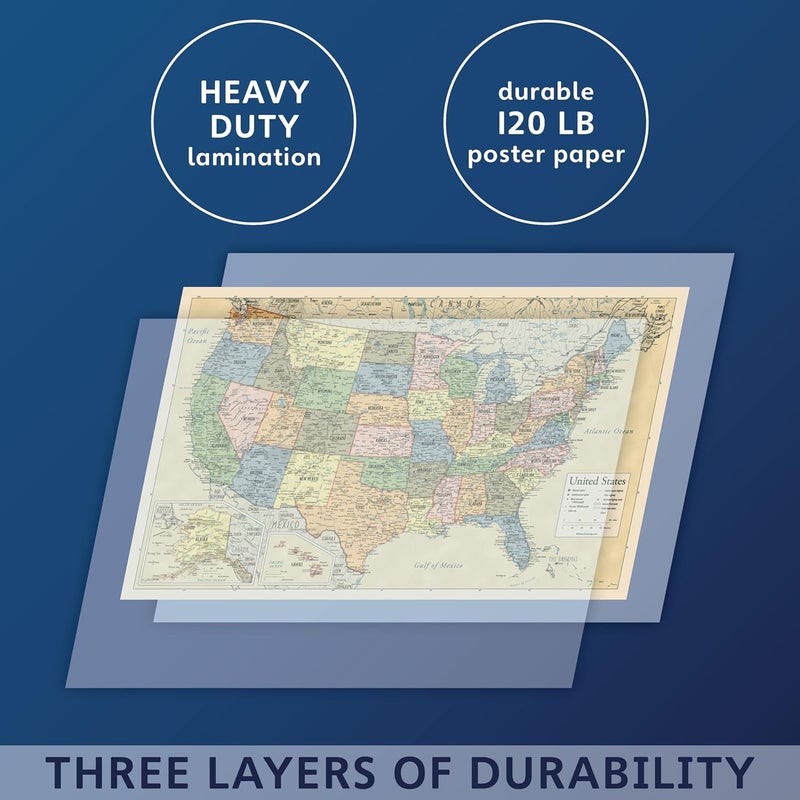 Palace Learning ملصق خريطة الولايات المتحدة المصفح - مخطط جدار خريطة الولايات المتحدة - صنع في الولايات المتحدة [أصفر] - Image 3