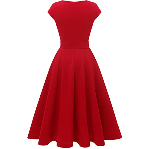 DRESSTELLS Cocktail Dress, Modest Formal Wedding Guest Dresses for Women, Vintage Tea Party Church Dress 2024, Petite Summer Fit Flare Homecoming Dress Red S - Image 5