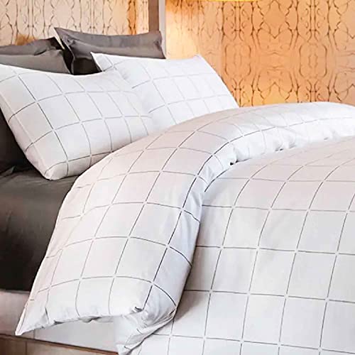 SleepyCat Duvet Cover, 100% Cotton 200TC Percale Combed Yarn, with Corner Ties & Coconut Button Closure, Oeko-TEX & AZO Free, (Double Size, 90x100 inches) Overboard Checks - Image 1