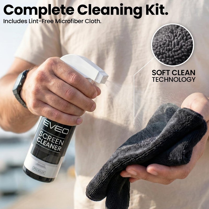 EVEO ® Screen Cleaner Spray Kit (Streak-Free) TV Screen Cleaner for Smart TV, LCD, LED, OLED | Computer Screen Cleaner Spray and Wipe Microfiber Cloth - TV, Monitor, Laptop, iPad, Car - 6.7oz 4 Pack - Image 4
