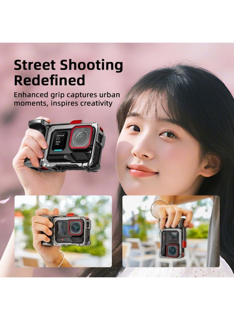 Barakah مجموعة حامل الكاميرا، مجموعة قفص الكاميرا لـ Insta360 Ace Pro2/Ace Pro مع زر الغالق، غطاء العدسة، حزام، حماية كاملة، قبضة سهلة لصور ثابتة، مناسبة للسفر، مثالية لصانعي المحتوى (أسود) - Image 5