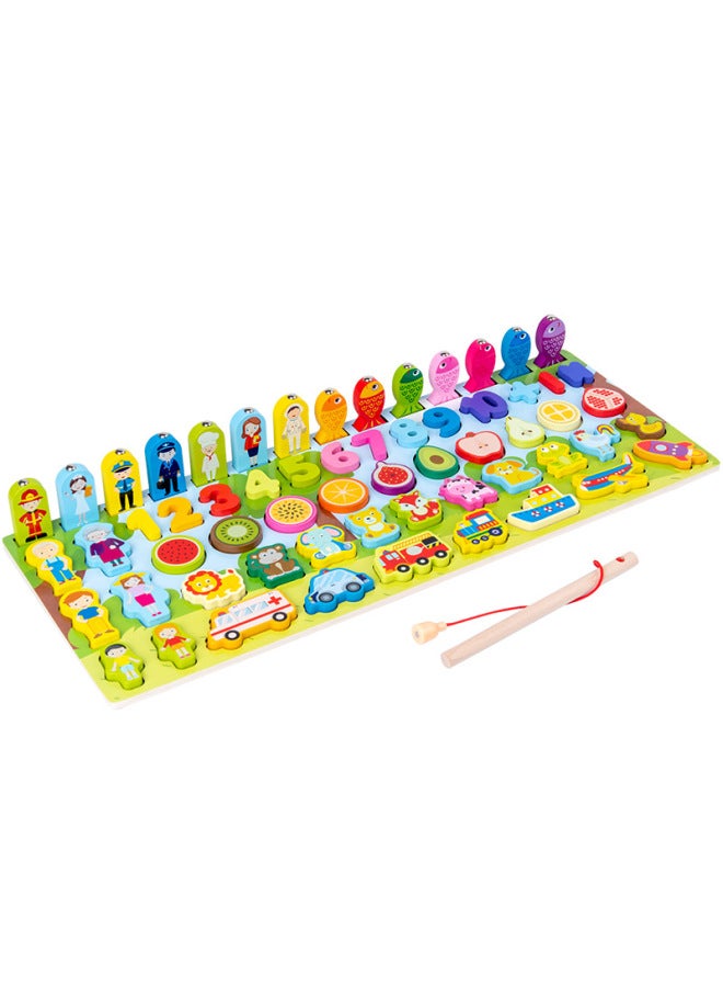 لوحة خشبية للأطفال الصغار ذات شكل معرفي متعددة الوظائف سبعة في واحد، لوحة مطابقة لصيد الأسماك الرقمية وحركة الفاكهة الحيوانية - اللون: QZY-لوحة لوغاريتمية متعددة الوظائف سبعة في واحد 0.5 - Image 1