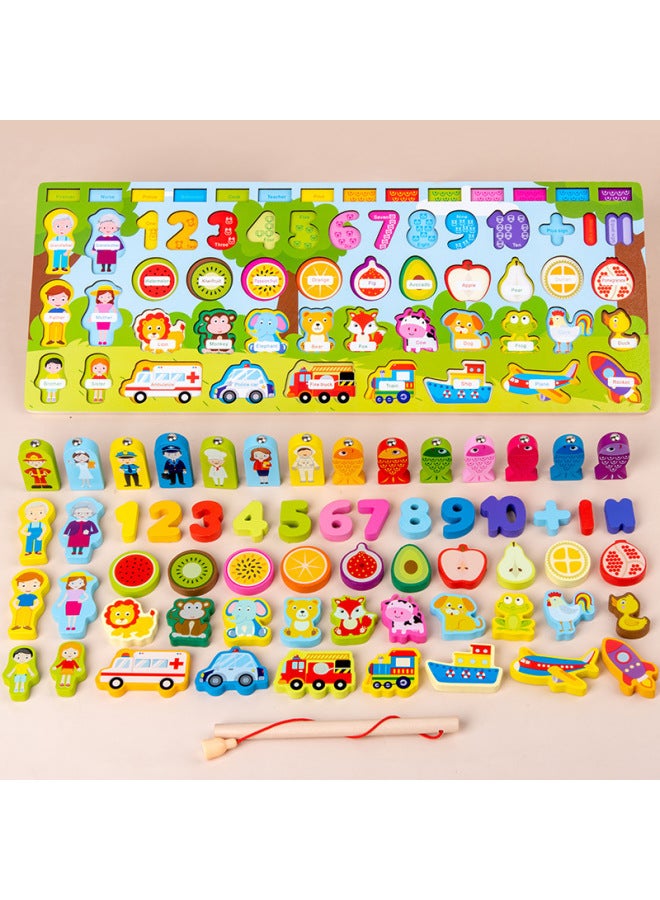 لوحة خشبية للأطفال الصغار ذات شكل معرفي متعددة الوظائف سبعة في واحد، لوحة مطابقة لصيد الأسماك الرقمية وحركة الفاكهة الحيوانية - اللون: QZY-لوحة لوغاريتمية متعددة الوظائف سبعة في واحد 0.5 - Image 3