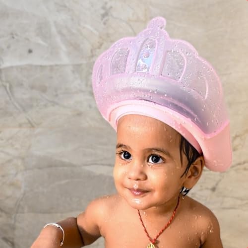 BabySafeHouse Shower Cap Shield for Kids, Bath Visor in Crown Shape to Protect Eyes & Ears of Toddlers and Children while Bathing, Silicon Shampoo Hat (Pink Color) - Image 1
