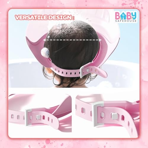 BabySafeHouse Shower Cap Shield for Kids, Bath Visor in Crown Shape to Protect Eyes & Ears of Toddlers and Children while Bathing, Silicon Shampoo Hat (Pink Color) - Image 3