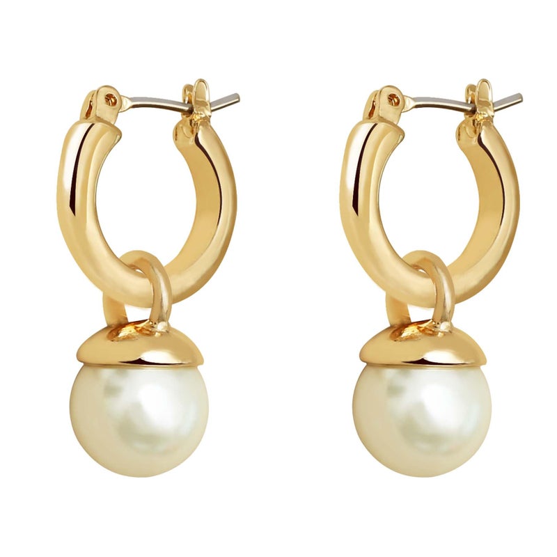 S SUSANN Small Chunky Gold pearl Hoop Earrings For Women, 14k Gold Thick statement huggie hoop earrings Trendy Hoop Earrings Set Hypoallergenic Fashion Earrings (Pearl drop) - Image 1