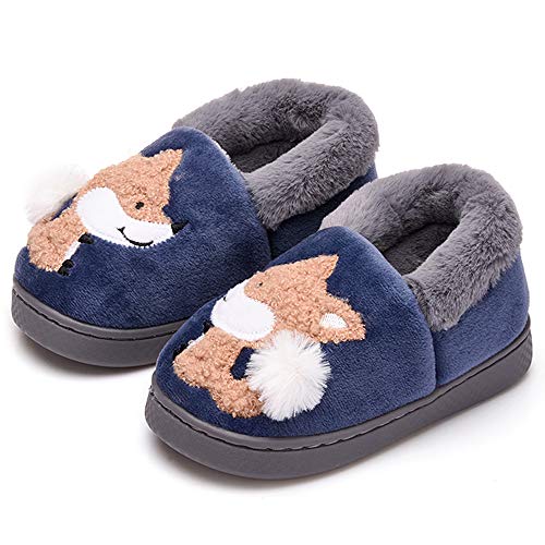 Ainikas Toddler Boys Girls Slippers Fluffy Little Kids House Slippers Warm Cute Animal Home Slipper, Navy Blue 8-9 Toddler - Image 1