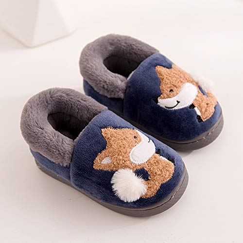 Ainikas Toddler Boys Girls Slippers Fluffy Little Kids House Slippers Warm Cute Animal Home Slipper, Navy Blue 8-9 Toddler - Image 3