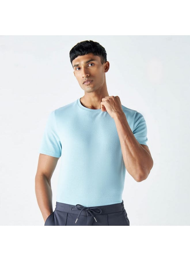 Iconic Iconic Textured T-shirt with Crew Neck and Short Sleeves  - Image 1
