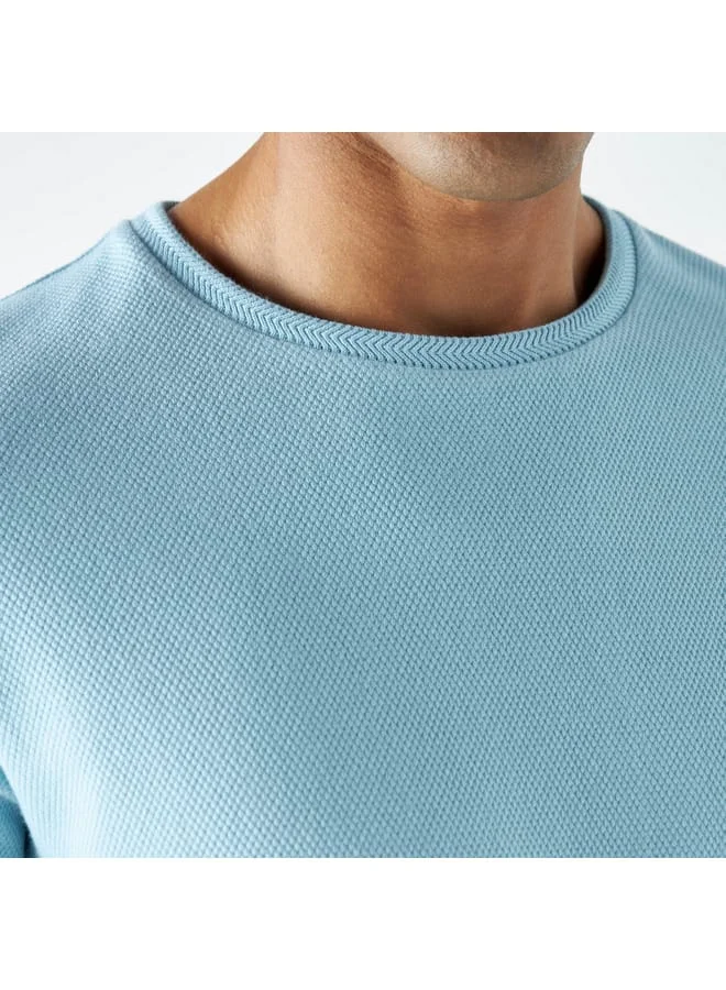 Iconic Iconic Textured T-shirt with Crew Neck and Short Sleeves