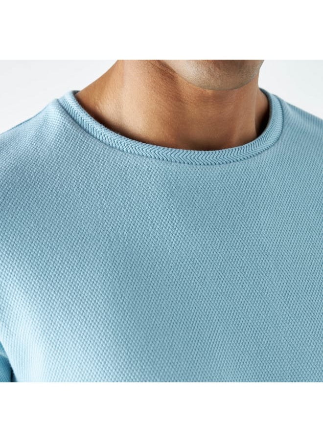 Iconic Iconic Textured T-shirt with Crew Neck and Short Sleeves  - Image 4