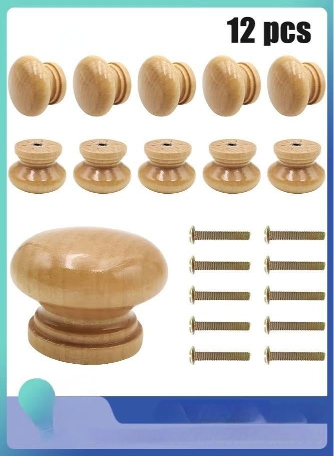 Round Wood Cabinet Knobs, Mushroom Shape Wooden Pulls, Knobs for Drawer Dresser Cupboard Wardrobe Mushroom Shape (12pcs, Diameter: 1.34 Inch, Height: 1 Inch) - Image 1