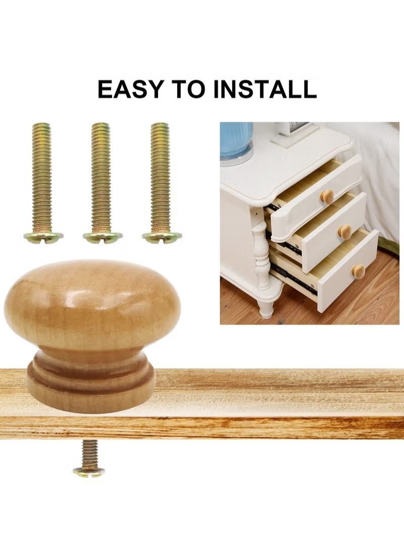 Round Wood Cabinet Knobs, Mushroom Shape Wooden Pulls, Knobs for Drawer Dresser Cupboard Wardrobe Mushroom Shape (12pcs, Diameter: 1.34 Inch, Height: 1 Inch) - Image 4