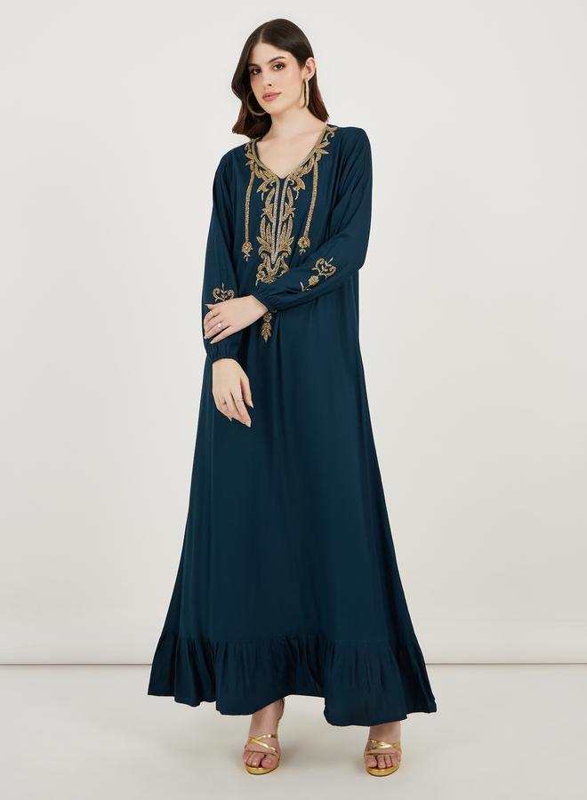 Take Two V Neck Rayon Kaftan with Beaded Handwork - Image 1