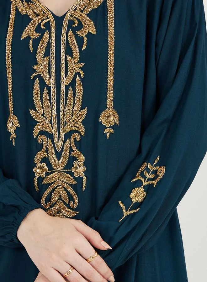 Maxim Creation V Neck Rayon Kaftan with Beaded Handwork by Styli