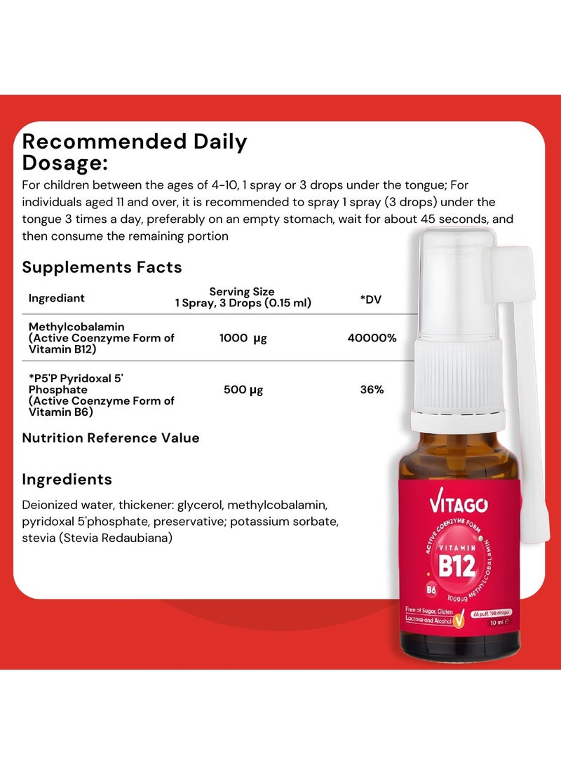 Vitamin B12 & B6 Spray- 1000 mcg, Drops/Spray-  10ml