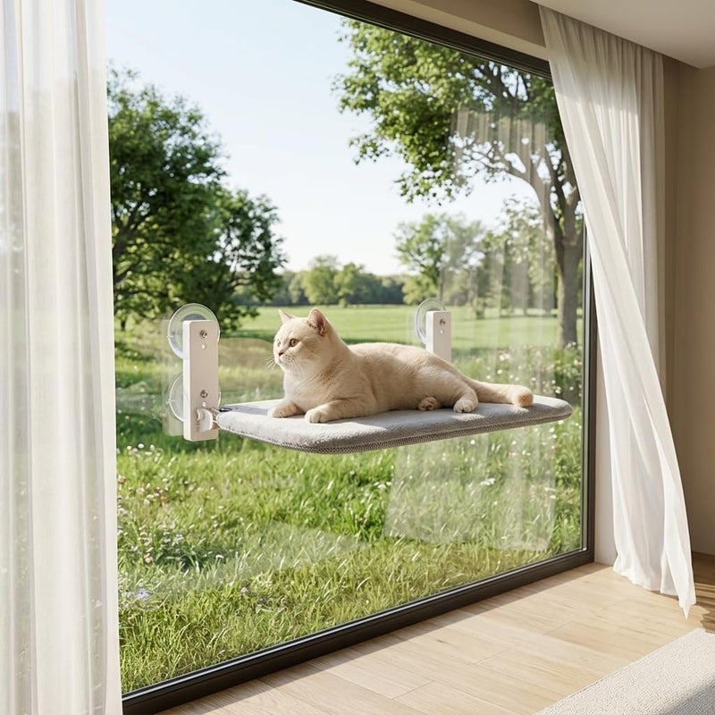 PEFUNY Cordless Folding Cat Window Perch, Cat Hammock for Window and Wall, with 4 Suction Cups, Sturdy Setal Frame for Glass Windows and Interior Walls (Grey Medium) - Image 5