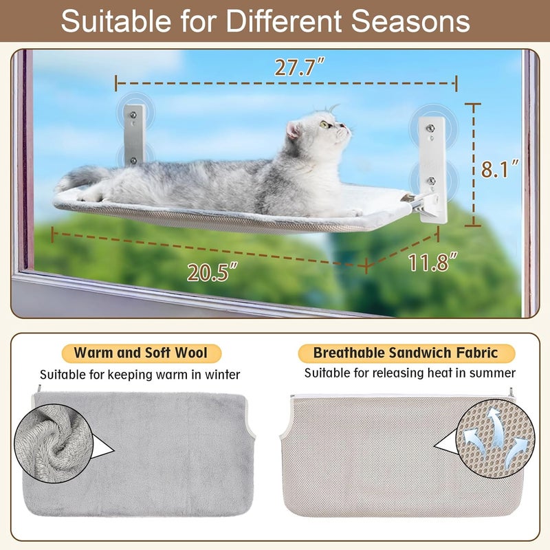 PEFUNY Cordless Folding Cat Window Perch, Cat Hammock for Window and Wall, with 4 Suction Cups, Sturdy Setal Frame for Glass Windows and Interior Walls (Grey Medium) - Image 2