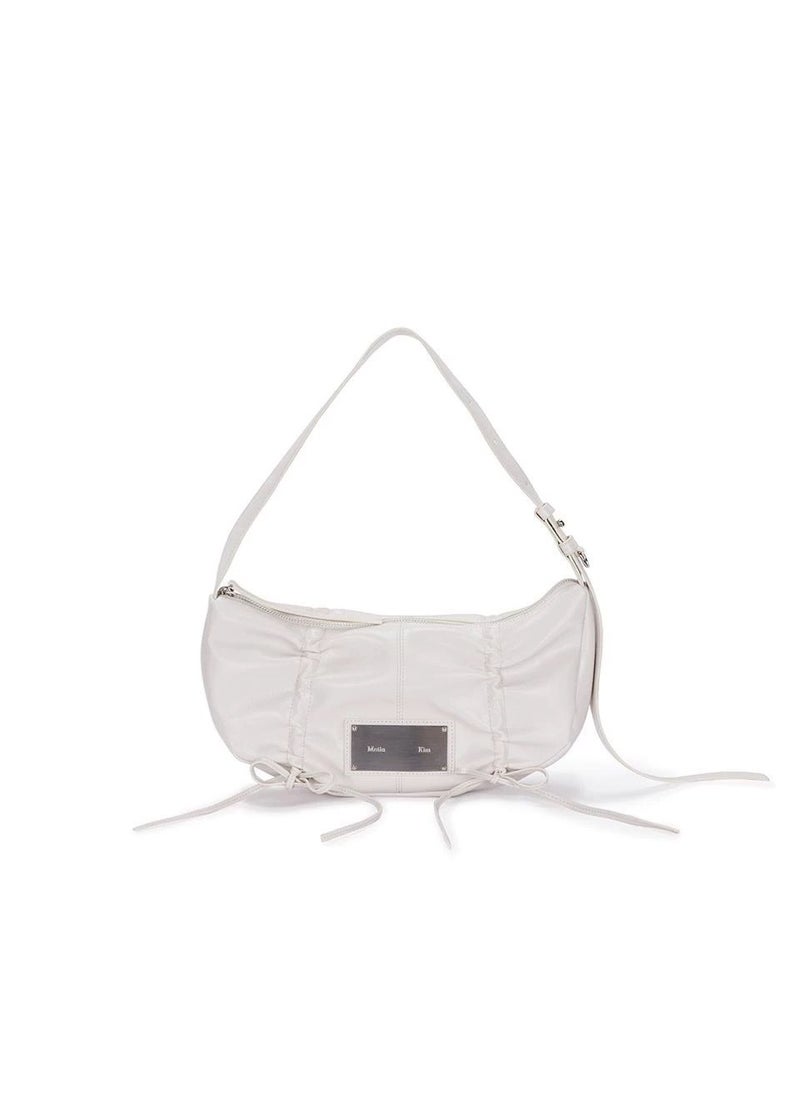Generic Matin Kim Korean Bag 2024 New Metal Bow Drawstring Single Shoulder Handbag Diagonal Crossbody Bag Underarm Bag Soft Material Ivory white 