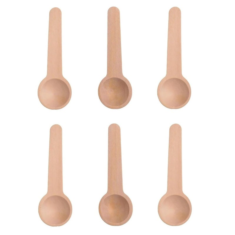 TOP TRICK Round Wooden Masala Spoon Small and Compact for Masala/Salt/Pickle/Turmeric/ (6 Pieces Set) | Beige Finish Measuring Spoon - Image 1