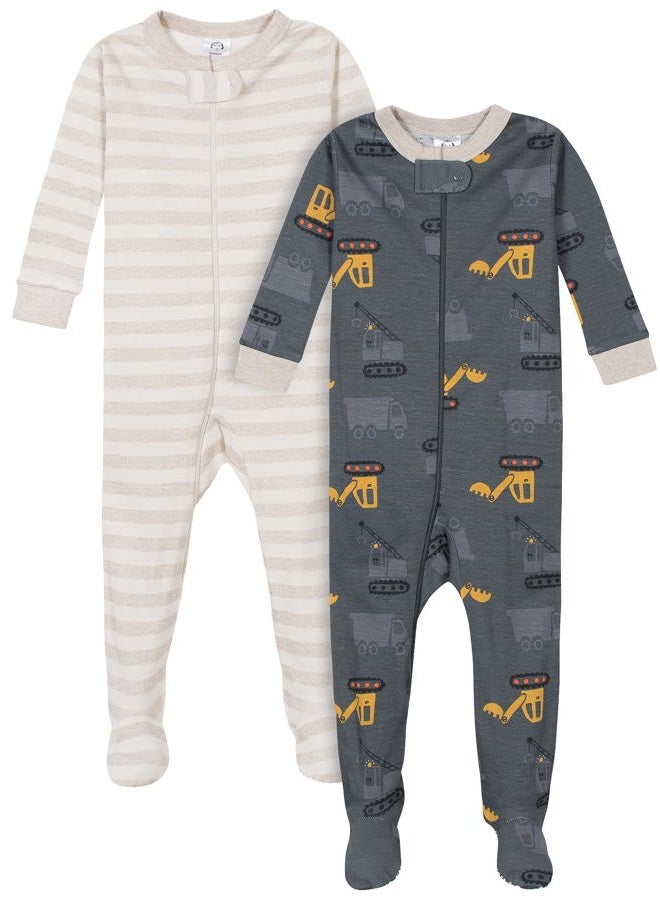 Gerber Baby Boys 2-Pack Footed Pajamas and Toddler Sleepers, Dump Truck Grey, 4T US - Image 1