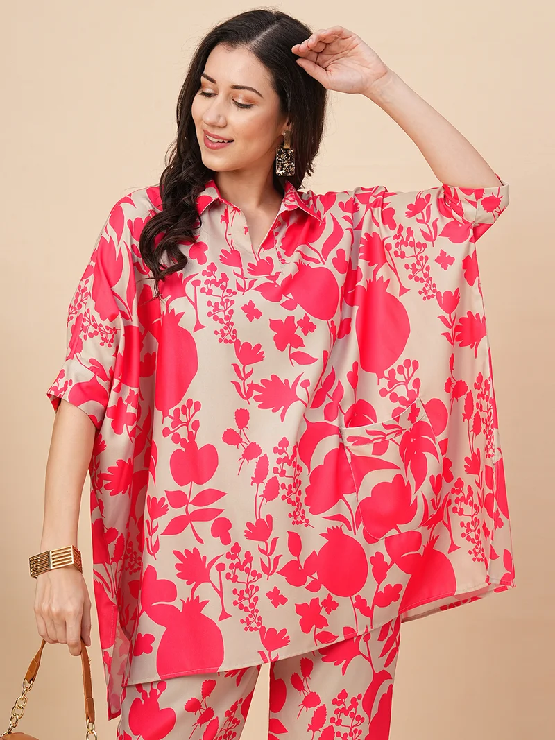 globus Women Floral Printed Shirt Style Co Ord Set